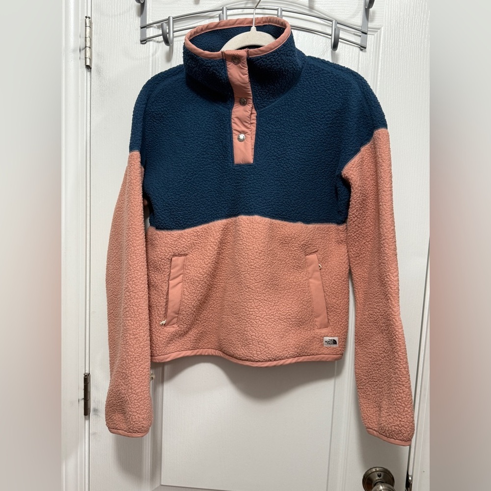 THE NORTH FACE Jacket Womens S 1/4 Snap Pullover Cragmont Fleece Pink Blue Cozy